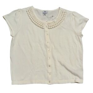 Worthington Womens XL Cream Knit Cardigan Top Button Up Short Sleeve NEW